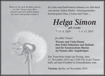 Traueranzeige von Helga Simon von Südthüringer Presse