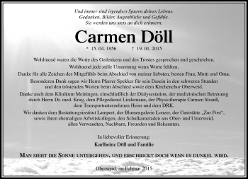 Traueranzeige von Carmen Döll von Südthüringer Presse