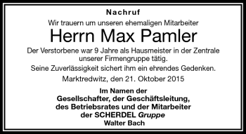 Traueranzeige von Max Pamler von Frankenpost