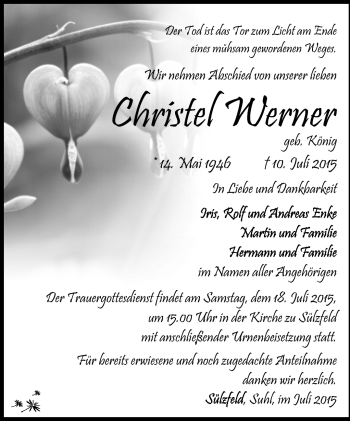 Traueranzeige von Christel Werner von Südthüringer Presse