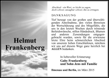 Traueranzeige von Helmut Frankenberg von Südthüringer Presse