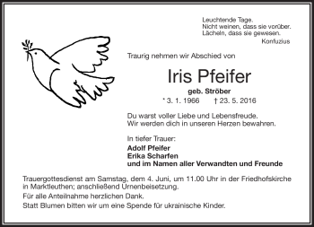 Traueranzeige von Iris Pfeifer von Frankenpost