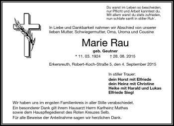 Traueranzeige von Marie Rau von Frankenpost