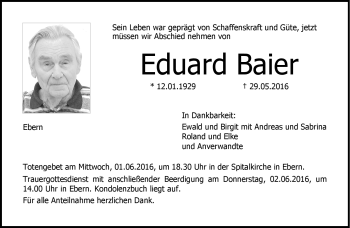 Traueranzeige von Eduard Baier von Neue Presse Coburg