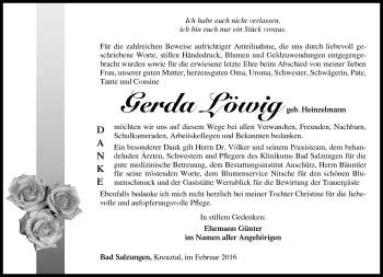 Traueranzeige von Gerda Löwig von Südthüringer Presse