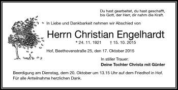 Traueranzeige von Christian Engelhardt von Frankenpost
