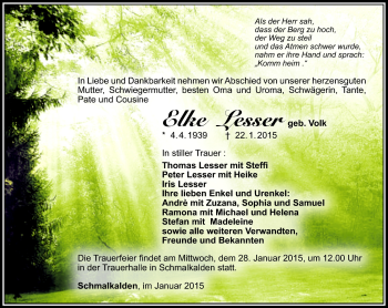 Traueranzeige von Elke Lesser von Südthüringer Presse