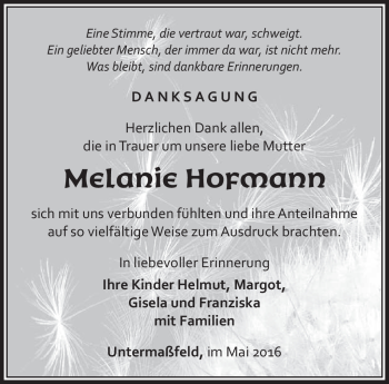 Traueranzeige von Melanie Hofmann von Südthüringer Presse