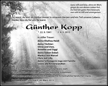 Traueranzeige von Günther Kopp von Südthüringer Presse