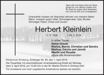 Traueranzeige von Herbert Kleinlein von Neue Presse Coburg