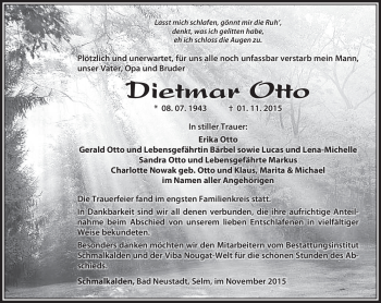 Traueranzeige von Dietmar Otto von Südthüringer Presse