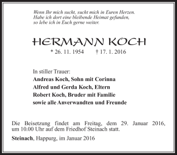 Traueranzeige von Hermann Koch von Südthüringer Presse