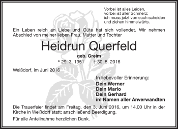 Traueranzeige von Heidrun Querfeld von Frankenpost