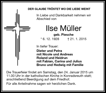 Traueranzeige von Ilse Müller von Frankenpost