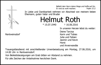 Traueranzeige von Helmut Roth von Neue Presse Coburg