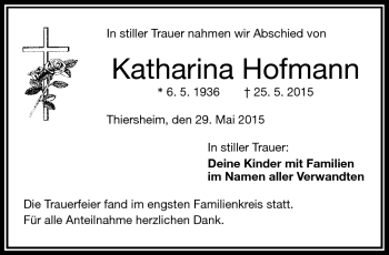 Traueranzeige von Katharina Hofmann von Frankenpost
