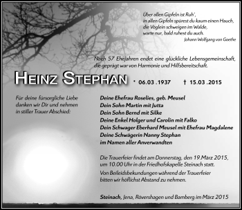 Traueranzeige von Heinz Stephan von Südthüringer Presse