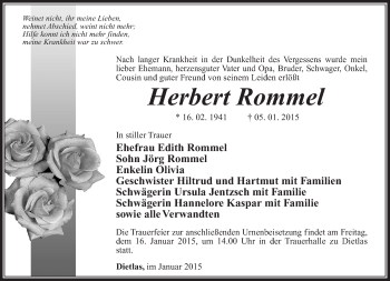 Traueranzeige von Herbert Rommel von 26010