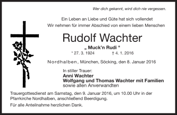 Traueranzeige von Rudolf Wachter von Neue Presse Coburg