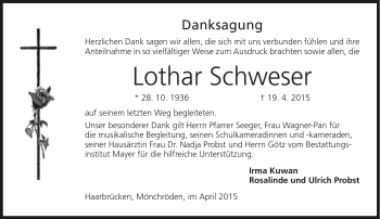 Traueranzeige von Lothar Schweser von Neue Presse Coburg