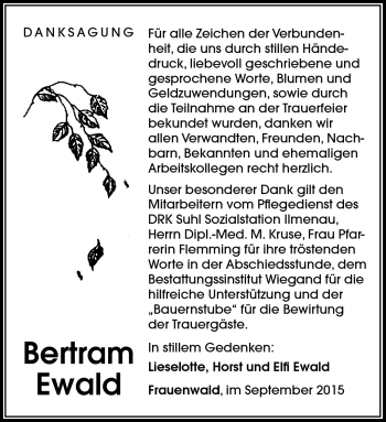 Traueranzeige von Bertram Ewald von Südthüringer Presse