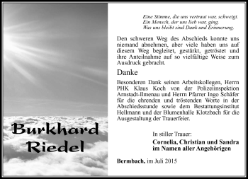 Traueranzeige von Burkhard Riedel von Südthüringer Presse
