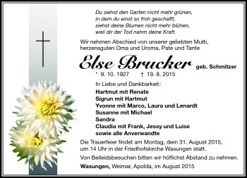 Traueranzeige von Else Brucker von Südthüringer Presse