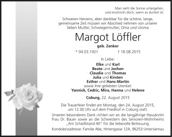 Traueranzeige von Margot Löffler von Neue Presse Coburg