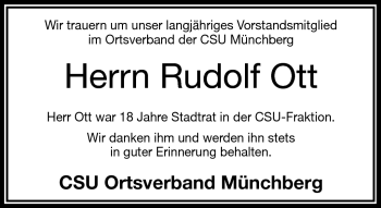 Traueranzeige von Rudolf Ott von Frankenpost
