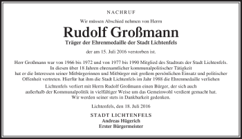 Traueranzeige von Rudolf Großmann von Neue Presse Coburg