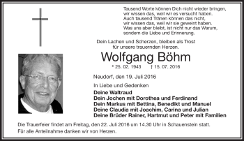 Traueranzeige von Wolfgang Böhm von Frankenpost