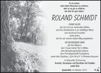 Traueranzeige von Roland Schmidt von Südthüringer Presse