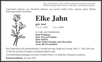 Traueranzeige von Elke Jahn von Südthüringer Presse