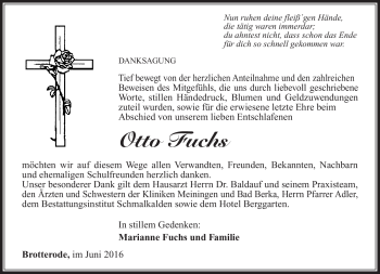 Traueranzeige von Otto Fuchs von Südthüringer Presse