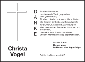 Traueranzeige von Christa Vogel von Frankenpost