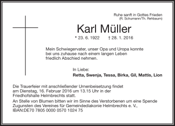 Traueranzeige von Karl Müller von Frankenpost