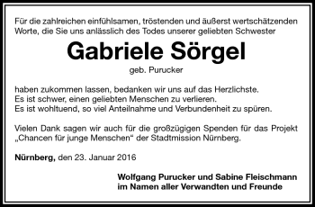 Traueranzeige von Gabriele Sörgel von Frankenpost
