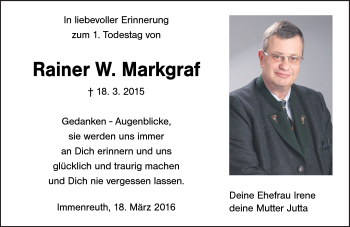 Traueranzeige von Rainer Markgraf von Frankenpost