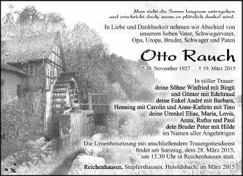 Traueranzeige von Otto Rauch von Südthüringer Presse