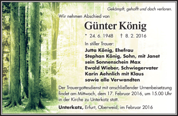Traueranzeige von Günter König von Südthüringer Presse
