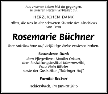 Traueranzeige von Rosemarie Büchner von Südthüringer Presse
