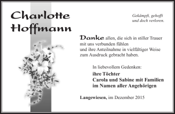 Traueranzeige von Charlotte Hoffmann von Südthüringer Presse