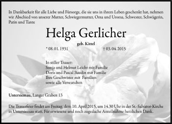 Traueranzeige von Helga Gerlicher von Neue Presse Coburg
