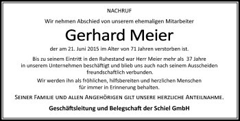 Traueranzeige von Gerhard Meier von Neue Presse Coburg