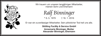 Traueranzeige von Ralf Binninger von Frankenpost