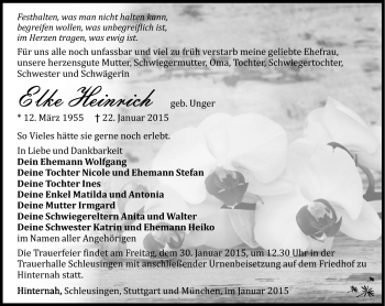 Traueranzeige von ElkeElke HeinrichHeinrich von Südthüringer Presse