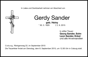 Traueranzeige von Gerdy Sander von Neue Presse Coburg