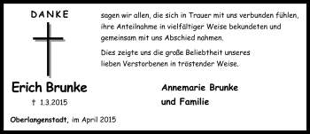 Traueranzeige von Erich Brunke von Neue Presse Coburg