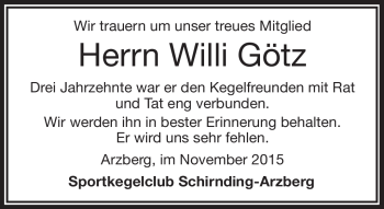 Traueranzeige von Willi Götz von Frankenpost