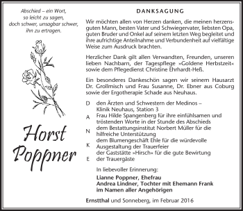Traueranzeige von Horst Poppner von Südthüringer Presse